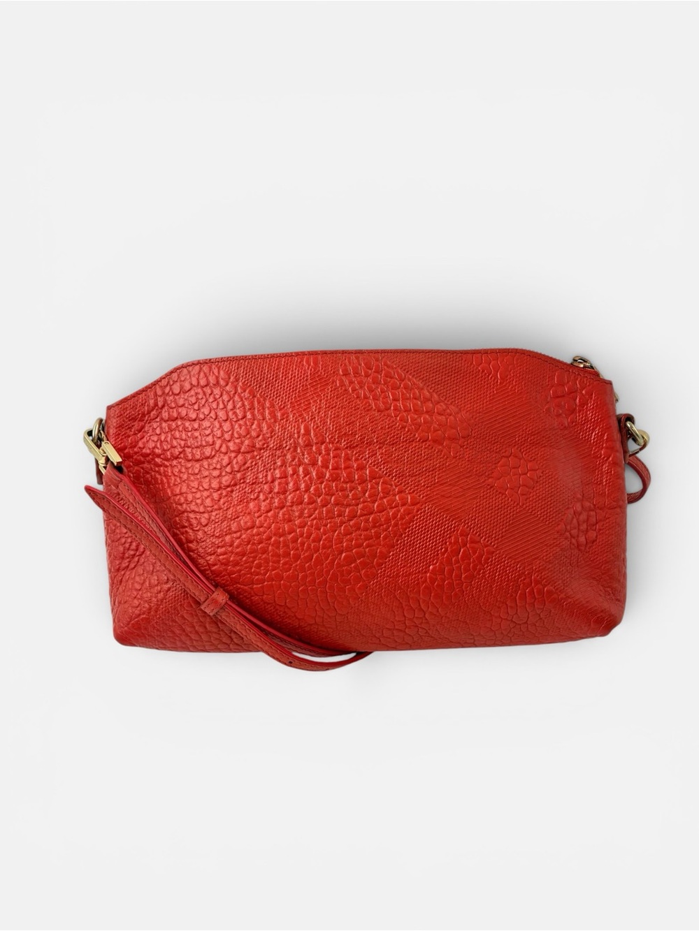 Burberry Red Orange Pebbled Leather Shoulder Bag Crossbody Purse Gold Hardware - Picture 4 of 9